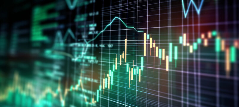 technical financial market graph on technology abstract background concept for Increase in stock prices, positive market, low-interest rates, low interest rates, increase in consumption