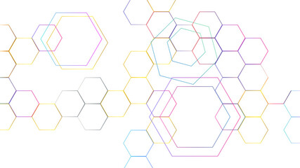 Abstract Multi Color Hexagonal Line Art Background. Luxury Hexagonal Pattern. 3D Futuristic abstract colorful honeycomb mosaic vector background. geometric honeycomb mesh cell texture.