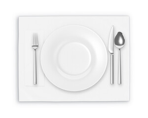 a White Plate With Cutley Set image isolated on a white background