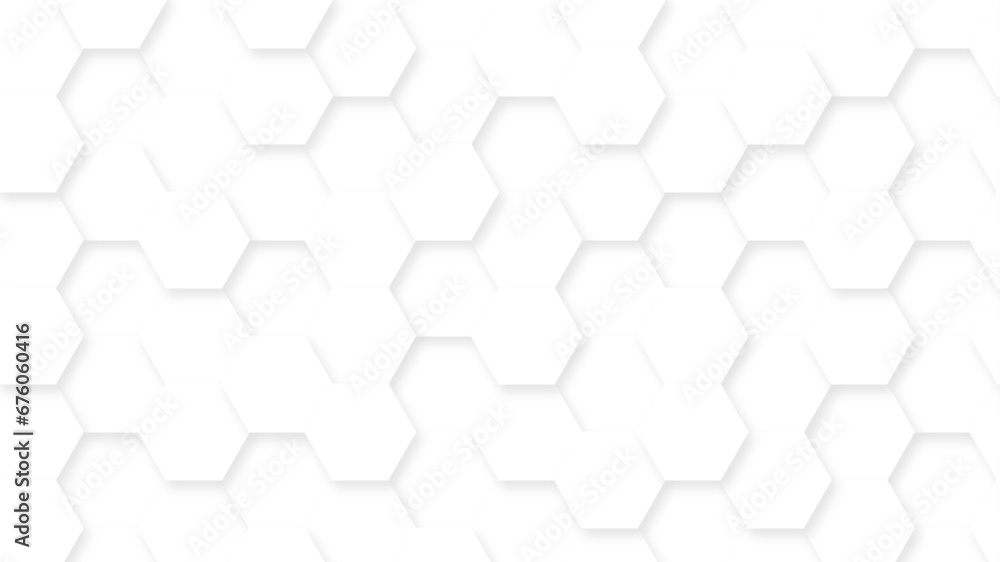 Poster abstract white hexagonal background. luxury white honeycomb pattern. 3d futuristic abstract honeycom