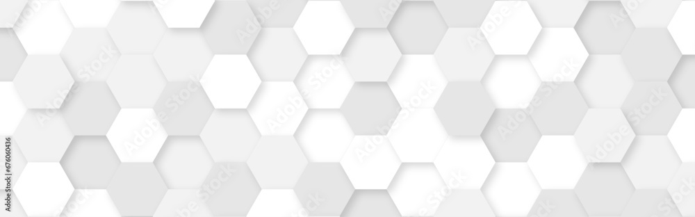 Poster abstract white and gray multi-shades hexagonal background. gray luxurious 3d honeycomb futuristic ve