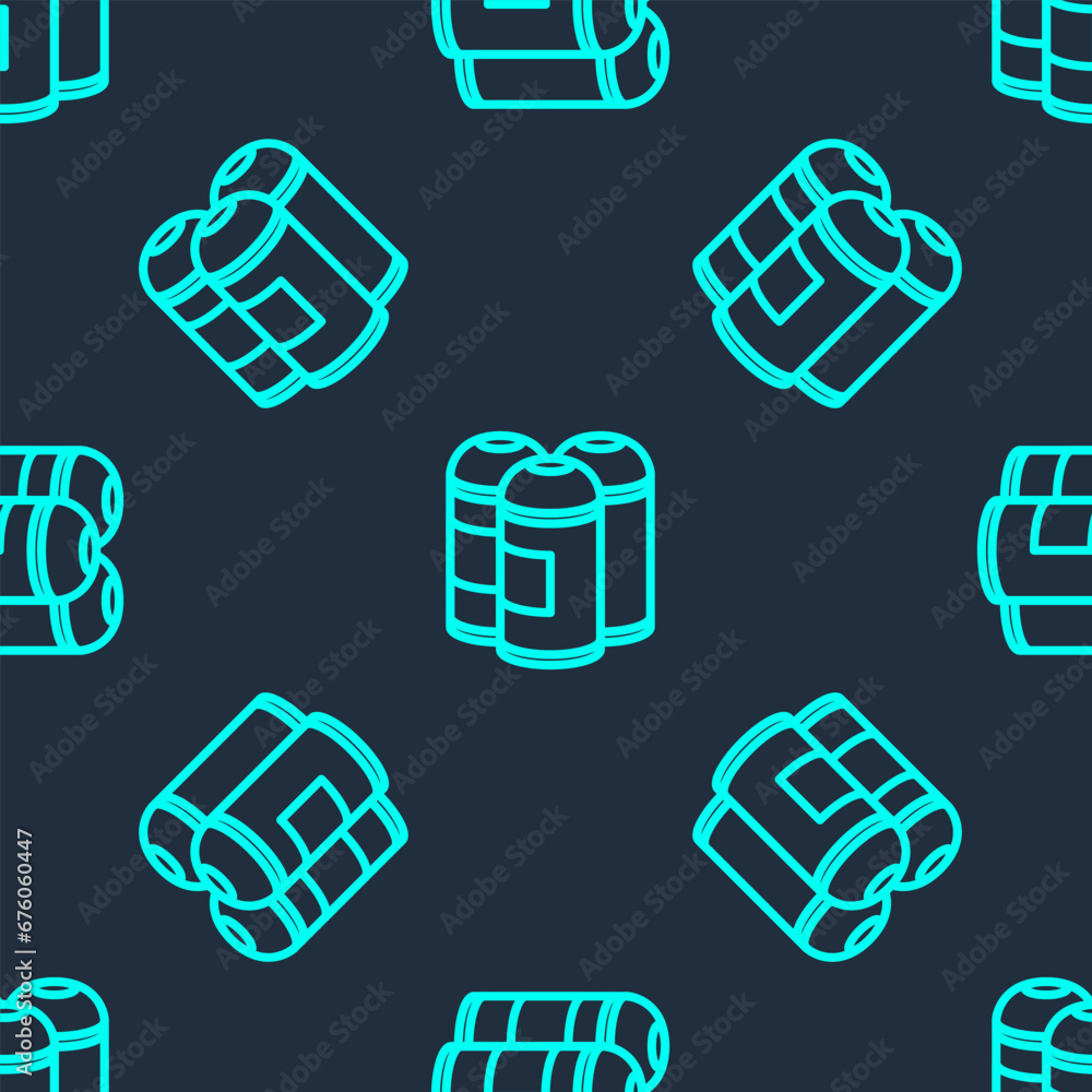 Wall mural green line paint spray can icon isolated seamless pattern on blue background. vector