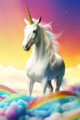 White unicorn in Rainbow flag colors. Symbol of lgbt gay community and homosexuality. Generative Ai