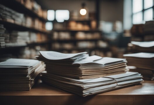 Education learning concept with opening book or textbook in old library, stack piles of literature text academic archive on reading desk and aisle of bookshelves in school study class room background
