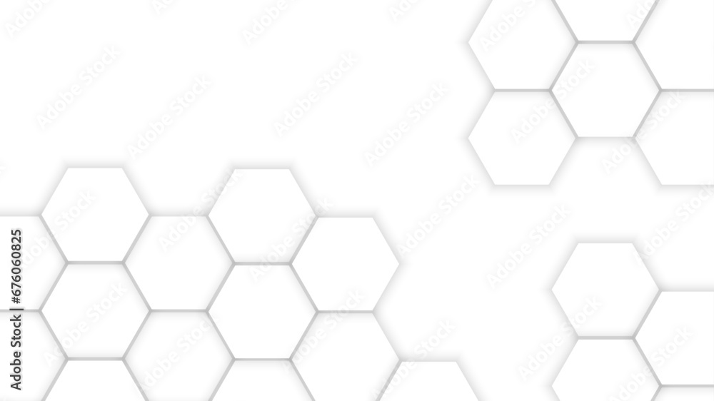 Poster abstract white hexagonal background. luxury white honeycomb pattern. 3d futuristic abstract honeycom
