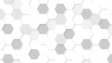 Abstract background with multiple shades of gray hexagon pattern vector design template. White hexagons geometric background, abstract white grey shapes stacks.