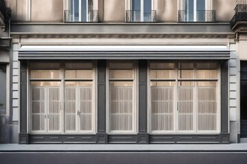 white storefront template  , french boutique facade , european architecture shopfront