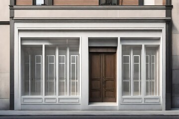 white storefront template  , french boutique facade , european freestone architecture shopfront mockup - obrazy, fototapety, plakaty