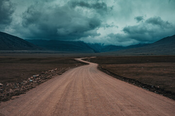 Fototapeta na wymiar Mountain landscape with road perspective in cloudy weather