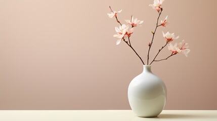  a white vase filled with pink flowers on top of a table next to a pink wall and a pink wall in the background.  generative ai