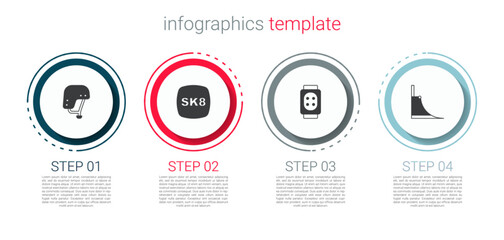 Set Skateboard helmet, , Knee pads and park. Business infographic template. Vector