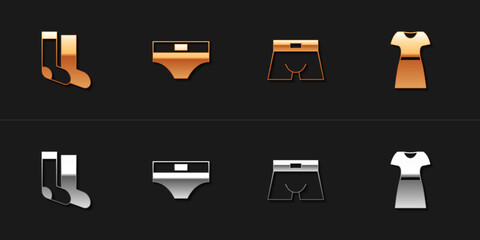 Set Socks, Men underpants, and Woman dress icon. Vector