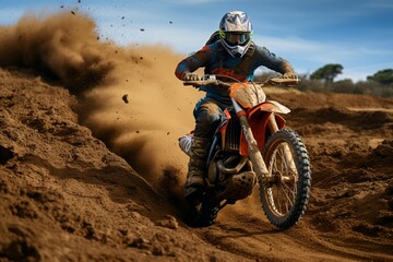Fototapeta na wymiar Daring Extreme Motocross Mastery MX Rider Dirt Circuit Track 