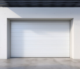 Garage door with white roller shutters.