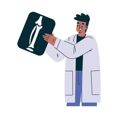Male Doctor Character as Professional Hospital Worker with X-ray Vector Illustration