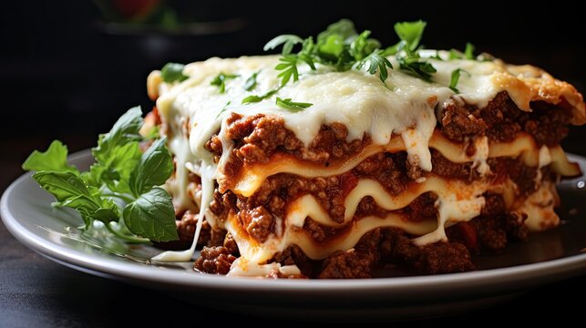  a close up of a plate of food with lasagna and parmesan cheese on top of it.  generative ai