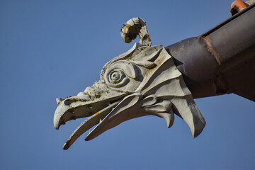 
An artistic waterspout that looks like a dragon's head.
