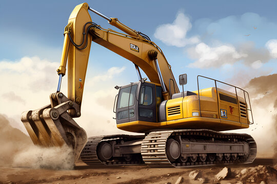 Artistic Construction Excavator in Hyper Realistic Action with Dynamic Details