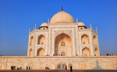  Taj Mahal at sunrise is an ivory-white marble mausoleum on the right bank of the river Yamuna in Agra India
