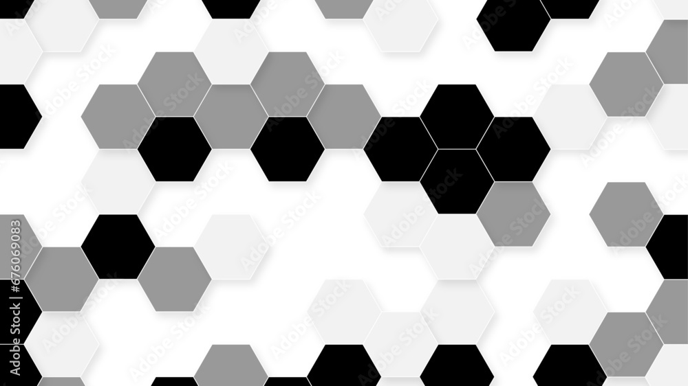 Poster abstract background with white gray and black 3d hexagon pattern vector design template. luxurious h