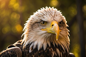 Fototapeta premium Portrait of the North American Eagle. Sea Eagle in the Wilderness. The Bald Eagle, Bird of Prey.
