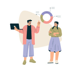 Business Concept with Man and Woman Character with Pie Chart Vector Illustration