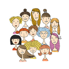 Female community. Pretty women together. Art for your design