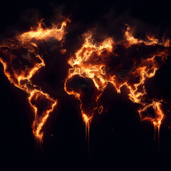 world map on fire. concept of global conflict geopolitics