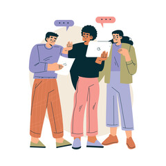 Business Concept with Man and Woman Character Discuss and Talk Vector Illustration