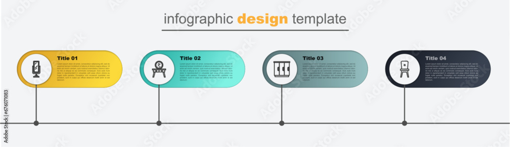 Sticker Set line Chair, Wardrobe, Dressing table and Big full length mirror. Business infographic template. Vector