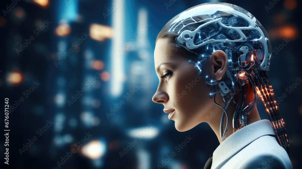 Aufkleber Modern businessperson interacting with an AI assistant through a virtual interface, Chat GDP Chat with AI or Artificial Intelligence technology, business use AI smart technology.