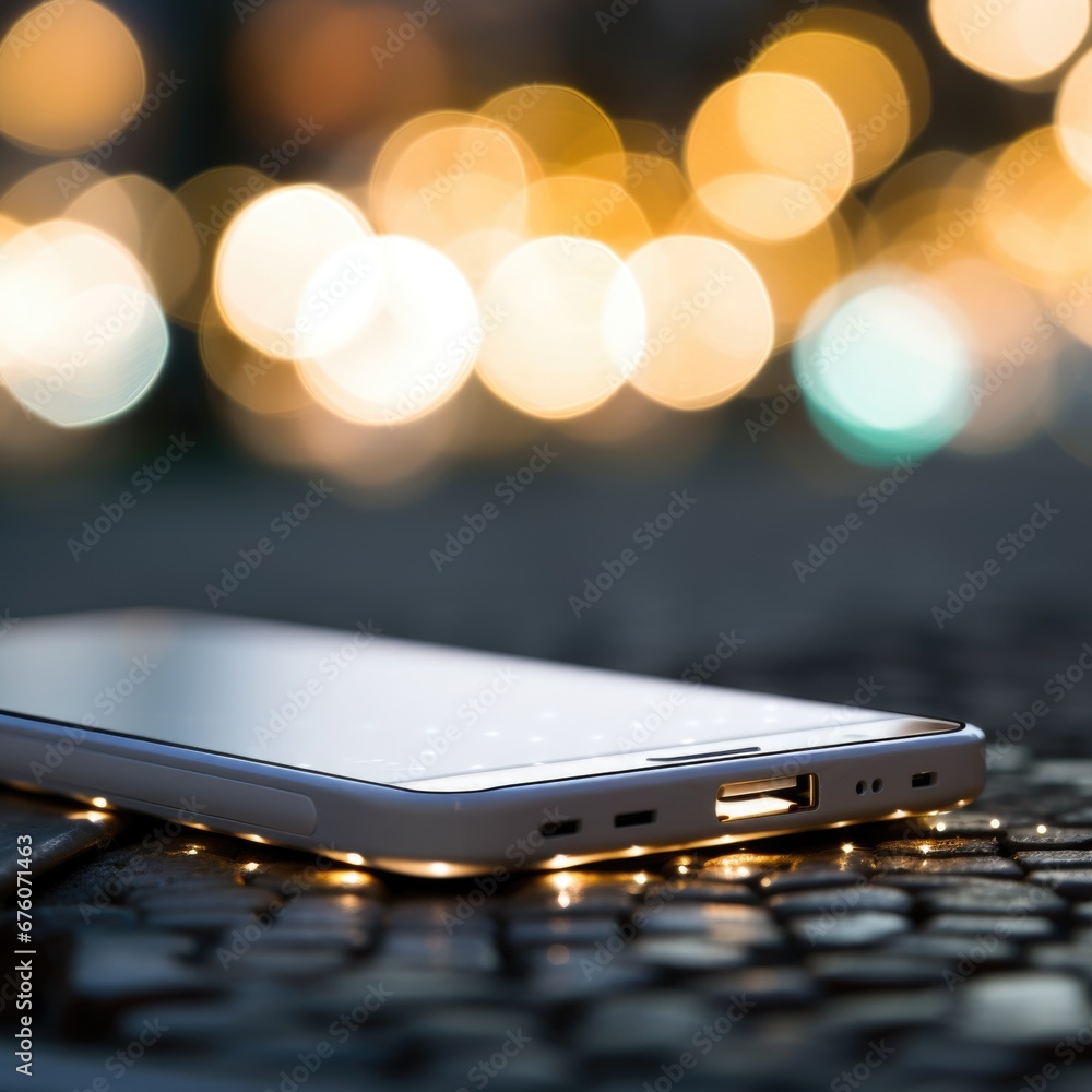 Canvas Prints A white phone sitting on a table with a light shining on it, AI