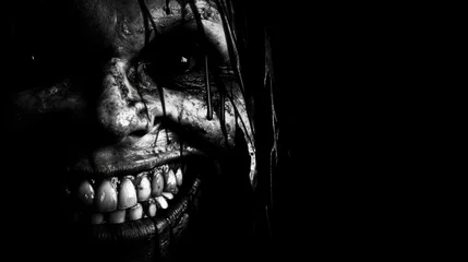 Foto op Canvas Evil face in the darkness. Close up shot. Scary, horror monster. Fear concept. © Login