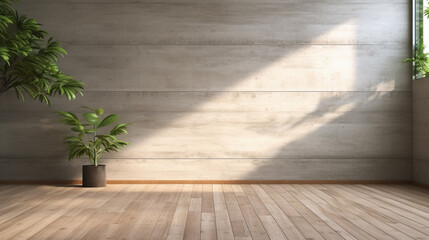 Empty old wood plank wall and Behide the backdrop is a tropical garden. Generative Ai