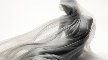 Sensual faceless doll of a woman covered in transparent cloth. Girl under veil. Sexy model sitting under organza. Illustration for cover, card, postcard, interior design, decor, print.