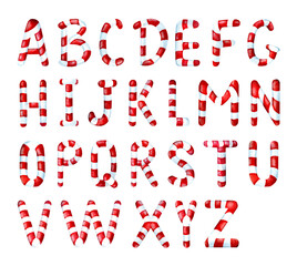 Christmas candy alphabet. Set of watercolor hand-drawn illustrations of New Year's sweets isolated on a white background. Caramel for lettering and design