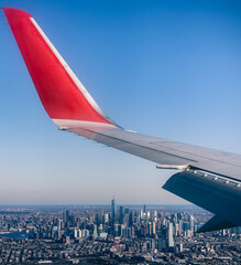 Manhattan skyline seen from the plane window