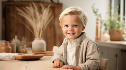 Fototapeta na wymiar blond toddler with happy expression