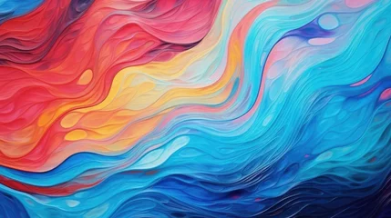 Fotobehang Abstract marbled acrylic paint ink painted waves painting texture colorful background banner Bold colors color swirls waves  © Charlie