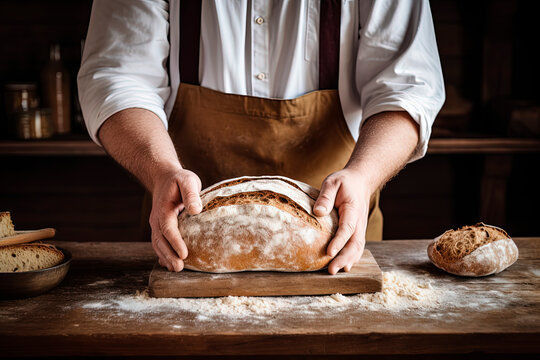 Bread baking process. Bakery. Generative AI