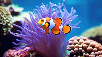 Amphiprion ocellaris clownfish and anemone in sea 