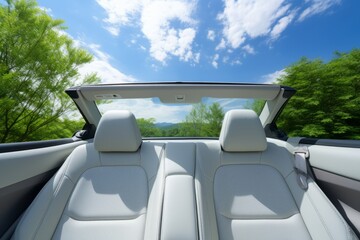 Front view of opulent white leather back passenger seats in a sleek modern luxury car