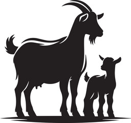 Goat Silhouettes, Cute Goat Vector Black Illustraiton
