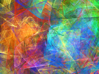 Imagen de arte digital fantástico compuesta de líneas ondulantes rellanas de colores pastel translúcidos en un todo que se asemeja a Rosas energéticas de un planeta iluminado. - obrazy, fototapety, plakaty