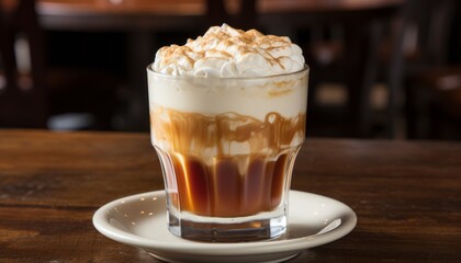 Winter wonderland tempting iced chai latte with aromatic spices and velvety milk foam