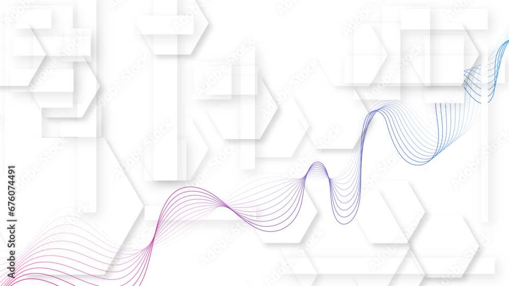 Poster abstract white background with hexagonal honeycomb shape golden line stroke and gradient line blend.