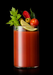 Bloody mary original classic,vodka and tomato juice cocktail on black background.