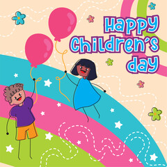 Happy children day background with pair of children Vector