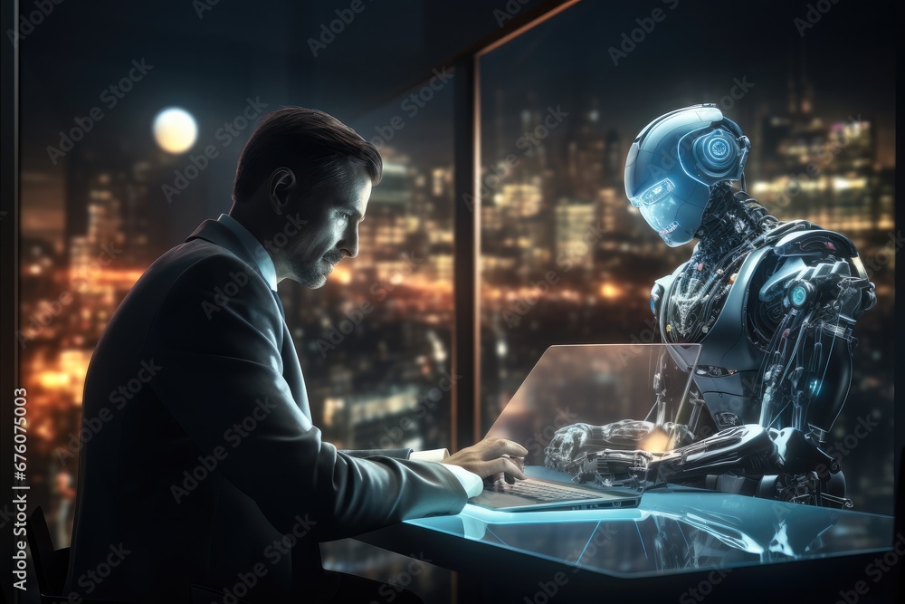 Aufkleber Chat with AI Artificial Intelligence, Businessman using chatbot in computer smart intelligence Ai.
