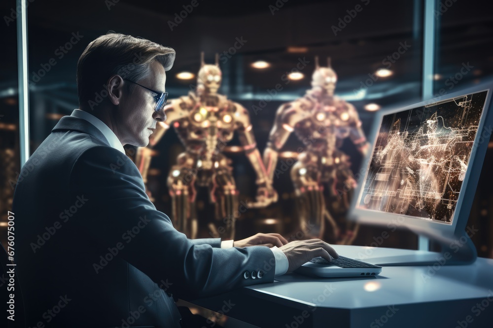 Aufkleber Chat with AI Artificial Intelligence, Businessman using chatbot in computer smart intelligence Ai.